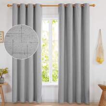 2 Pcs 100% Blackout Faux Linen Curtains 52 Inch Wide, Thermal Insulated Curtains Drapes For Bedroom, Privacy  Grommet Living Room - 灰色 - 查看 1
