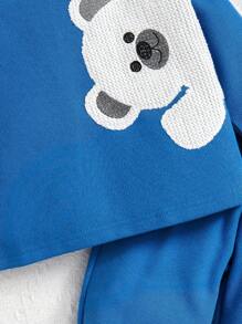 2 件套男婴服装，2024 年新款街头风格卡通印花长袖上衣和裤子休闲套装，秋季/春季 - 藍色 - 查看 4