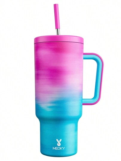 Meoky 1pc 40oz Tumbler With Handle And Straw, Tumbler With Lid And Straw, Insulated Cup, Vacuum Insulated Water Bottle, Insulated Stainless Steel Travel Mug, 100% Leak-Proof, Keeps Cold For 34 Hours Or Hot For 10 Hours, Valentine's Day Gifts