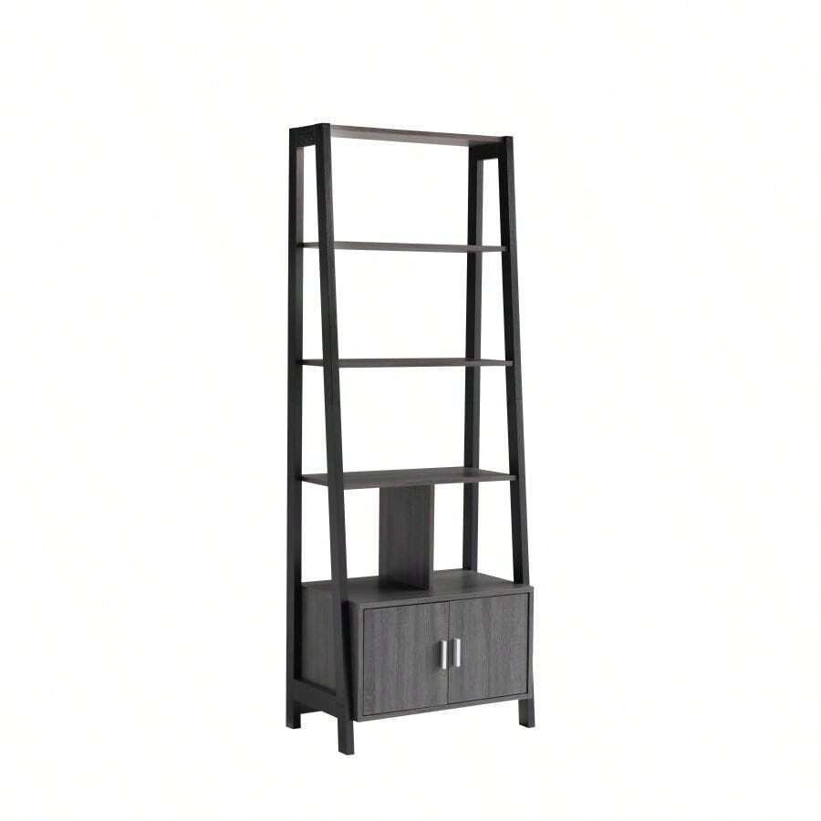 Modern Bookcase With Four Open Shelves And Two Door Black And
