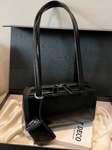 Túi xách Baguette thời trang cho nữ, Túi đeo vai nhỏ thời trang có khóa kéo, Túi xách nữ mới dung tích lớn để hẹn hò, trà chiều, đi làm, đựng đồ khi mua sắm và nhiều hơn nữa - màu đen - Xem 5