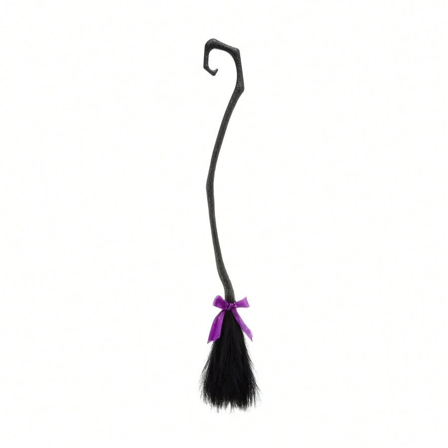 Witch Magic Broom - With Three Ribbons In Purple, Orange And Green, Witch Broom And Ribbon, A Favorite Photo Booth Accessory For Halloween Decoration Parties - Black - View 1