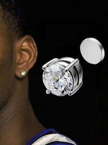 2pcs Men Stainless Steel Round Magnetic Clip-On Earrings, Minimalist Style For Everyday Wear