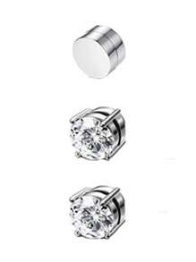 2pcs Men Stainless Steel Round Magnetic Clip-On Earrings, Minimalist Style For Everyday Wear