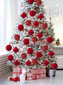 9 件优雅植绒圣诞饰品，6/8 厘米植绒圣诞装饰球，植绒圣诞树挂球，防碎圣诞灯泡适用于圣诞树装饰、节日和婚礼装饰（红色） - 紅色 - 查看 7