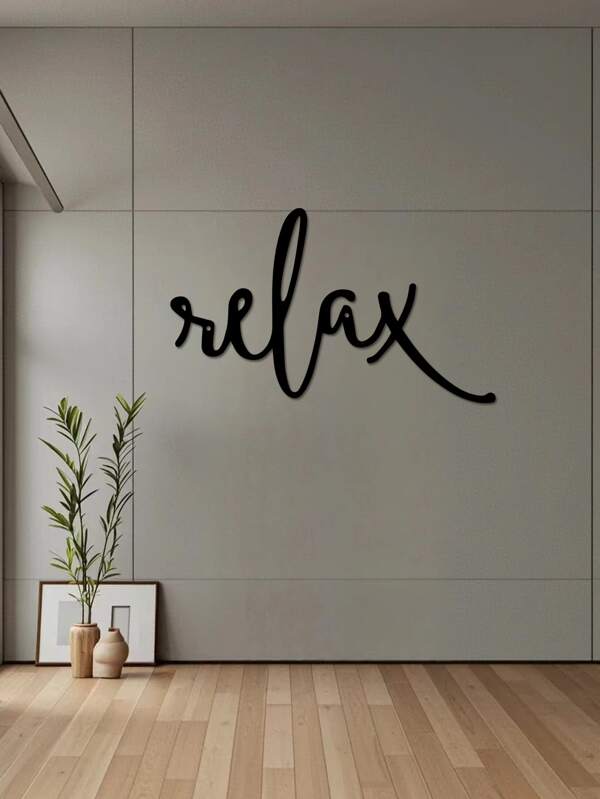 1 peça de decoração de arte inspirada em metal preto relaxe design de palavra arte de parede - placa decorativa de banheiro moderna - decoração de banheiro suspensa - escultura de arte de ferro para decoração de casa, decoração de casa, decoração de quarto, presentes de decoração de parede, aniversário, formatura