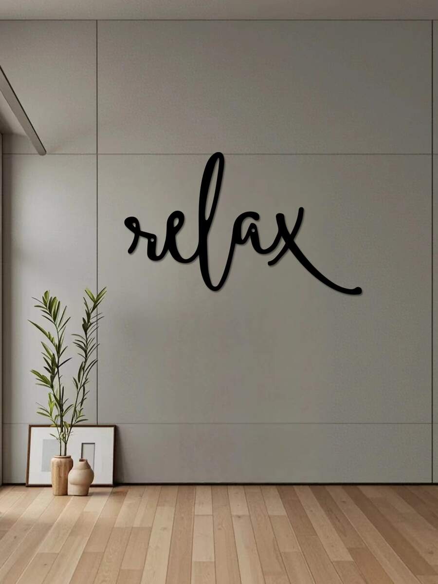 1件“放松”励志黑色金属墙饰 - 现代浴室装饰标牌 - 悬挂式浴室装饰 - 壁挂式铁艺雕塑，家居装饰点缀，房间装饰，墙面艺术礼物，生日和毕业礼物