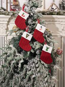 1 chiếc tất Giáng sinh thêu chữ đan, màu đỏ, quà tặng tên tự làm nhiều màu sắc, đồ trang trí Giáng sinh ngoài trời, quà tặng Giáng sinh - Đỏ - Xem 2