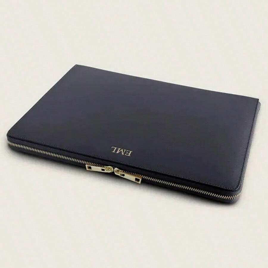 Customized Initial Letters Women Saffiano PU Leather Laptop Zipper