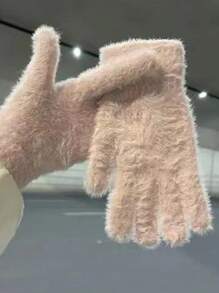 1 Cặp Găng tay giữ ấm đi xe đạp mùa đông bằng lông thỏ giả sang trọng cho nữ Găng tay lót nhiệt dễ thương chống lạnh cho ngón tay Găng tay màu trơn - Nhiều màu - Xem 10