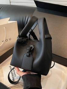 Túi xách vải Lychee Texture mới, Túi đeo vai đơn giản, Túi xách nữ thời trang màu trơn - màu đen - Xem 3