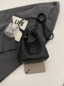 Túi xách vải Lychee Texture mới, Túi đeo vai đơn giản, Túi xách nữ thời trang màu trơn - màu đen - Xem 8