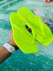 Women's Neon Summer Flip Flops High Relief Square Toe - 螢光綠 - 查看 1