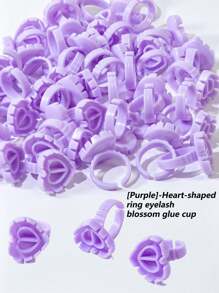 50 pièces/100 pièces Coupe de colle pour extension de cils violette en forme de cœur et de triangle. Outil goutte-à-goutte pour fournitures d'extension de cils ou de tatouage, ou support adhésif pour salon de beauté. Anneau de colle rose.