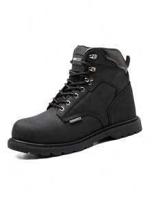 TOSAFZXY Men's Safety Shoes, Anti Smash Steel Toe Safety Boots, Men's Work Boots, Mid Ankle Leather Outdoor Combat Boots, Slip Resistant Hiking Boots - màu đen - Xem 5