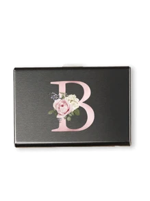 6 个卡槽卡套男士 S 射频识别模块铝合金超薄钱包钱包金粉印花钱包带粉色花卉字母 A-Y 满足日常收纳需求携带方便适合工作购物派对赠送给家人朋友情侣生日礼物纪念品卡夹钱包名片夹信用卡夹