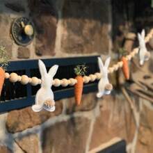 Easter Rabbit Carrot Garlands, Wooden Beads Rabbit Hanging Banners Spring Ornaments For Home - 彩色 - 查看 2