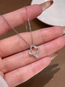 1件简约可爱锆石四叶草项链，925纯银女士精致项链，高端珠宝礼品，派对礼物，生日礼物，约会必备 - 四葉草縷空項鍊 - 查看 4