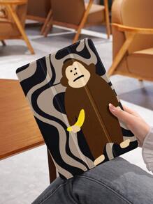 1 件条纹可爱猴子图案平板平板电脑保护壳，兼容 iPad 10.2 英寸、iPad Pro 11 2021/2020/10th Gen、iPad Mini 4/5/6、Galaxy Tab A8 10.5 英寸 2022、Matepad 10.4/Tab，带笔槽，防摔，平板电脑支架保护壳，支持自动睡眠/唤醒 - 彩色 - 查看 1