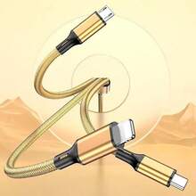 3 合 1 充电线，尼龙编织多 USB 线，带 C 型、Micro USB 和 IP 端口的通用充电线，适用于为 iPhone 系列和其他手机充电 - 黃色 - 查看 9