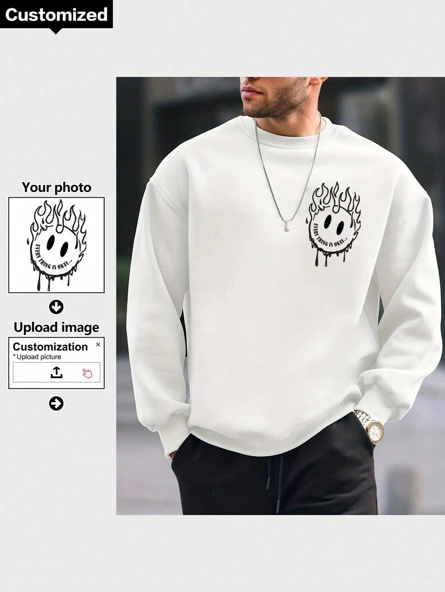 Customized Men's Sweatshirt, Can Customize Your Own Pictures As Left