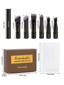 MAANGE Professional Eye Makeup Brush Set, Detachable Replaceable Brush Heads, Portable Eye Makeup Brush Case, Includes Eyeshadow Brush, Eyebrow Brush, Eyeliner Brush, Contour Brush, Soft Fiber Material, Convenient To Carry, Travel Essential, Ideal Gift For Women And Girls - 黑色 - 查看 4