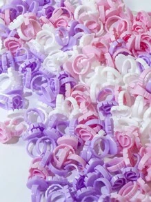 50 pièces/100 pièces Coupe de colle pour extension de cils violette en forme de cœur et de triangle. Outil goutte-à-goutte pour fournitures d'extension de cils ou de tatouage, ou support adhésif pour salon de beauté. Anneau de colle rose.