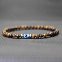 1 pezzo Braccialetto con perline piccole da 4 mm in turchese,onice,ossidiana e occhio del diavolo, braccialetto da uomo fatto a mano, portafortuna, amicizia, gioielli con occhi blu