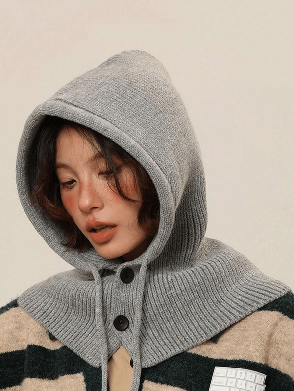 Conjunto de gorro y bufanda tejidos con correa gruesa y versátil para el cuello y la cabeza, protección de invierno para orejas, cuello y cabeza