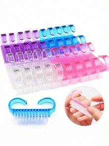 QPRETTY DU 1/5Pcs Nail Brush Plastic Handle Nail Brush Cleaning Brush Random Color Cleaner Nail Art Stiff Bristle Brush