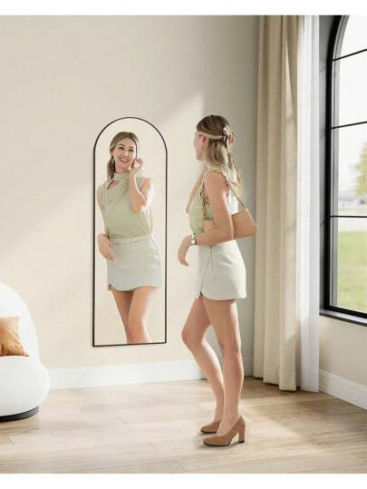 SONGMICS Miroir Intégral 120 x 40 cm, Miroir Incurvé, Monté sur Mur ou Porte, Cadre en Alliage d'Aluminium, Verre Trempé, pour Chambre, Salon, Vestiaire, Noir d'Encre