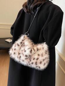 2024圣诞时尚毛绒大容量包包女秋冬新款单肩腋下包带毛扎染通勤斜挎包送女礼物 - 棕色 - 查看 7