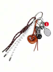 1pc Fashionable Leather Keychain - Dice, Tennis Racket, Pretzel | Unique Gift For Men's And Women's Sports Leather Keychains | Fun Leather Keychain For Sports Fans - | Unique And Innovative Gift - Multicolor - View 3