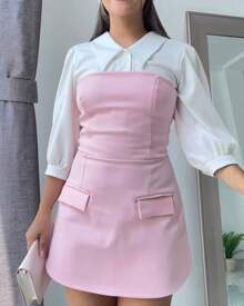 Women's Short Tailored Dress - Baby Pink - View 1