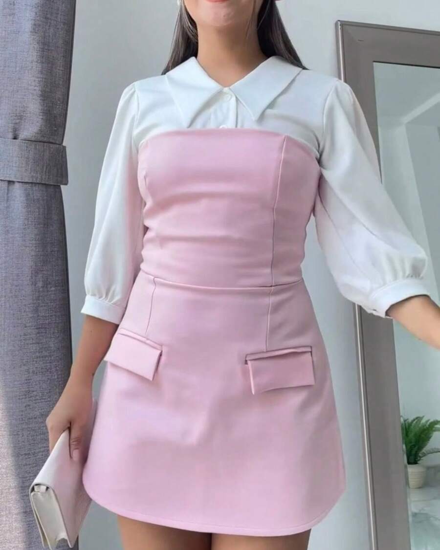 Women's Short Tailored Dress - Baby Pink - View 1