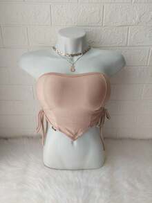 Women's Cropped Top With Band And Tie With Suplex Cup Strapless Blogueirinha One Size - Fits Sizes 36 To 42 - 米色 - 查看 3