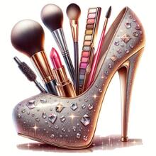 1/2/3 Sparkly High Heels Makeup Tool Design Decals, Suitable For Men, Washable Decals, Suitable For T-Shirts, Jeans, Jackets, Backpacks, Clothing, Hats, Sparkly Fashion Accessories Decoration