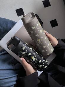 1 件 550ml/18.6oz 白色雏菊真空隔热水瓶、保温杯、翻盖吸管、旅行和户外、健身、平底、汽车杯、四季饮具、返校节礼物 - 彩色 - 查看 4