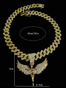 1pc Unisex Fully Rhinestone Angel Pendant Necklace, Fashionable Student Accessory - Angel Pendant Necklace - View 7