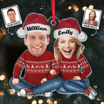 Custom Photos - Custom Photo Decoration Couple Sitting Hugging - Personalized Customized Ornament - Gifts For Couple - Tree Decoration - Xmas Keepsake - Newlywed Couple Gift, Valentine's Day, Valentine's Day Decor Birthday Graduation