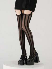 1 Pair Y2K Style Women Black Fishnet Stockings, Mesh Tights Seamless Pantyhose