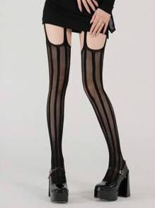 1 Pair Y2K Style Women Black Fishnet Stockings, Mesh Tights Seamless Pantyhose