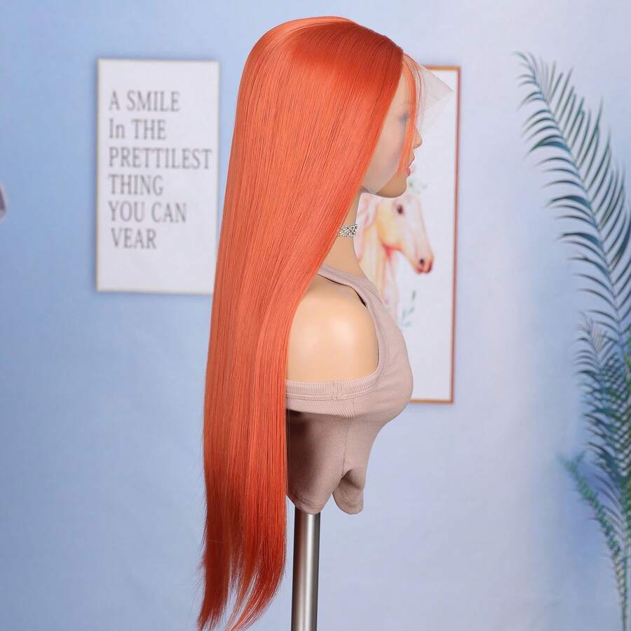 Orange Ginger Color 13X4X1 Lace Part Synthetic Wigs For Black Women