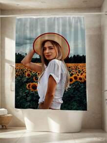 Custom Image Printed Shower Curtain, Personalized Photo Shower Curtain, Custom Portrait Bathroom Curtain, Personalized Design With Photo And Text, Soft Waterproof Bathroom Decor, Perfect Wedding, Couples, Family, Holiday, Birthday Gift For Parents Summer Bathroom Accessories Back To School,Sunny Journey - Customization 2 - View 4