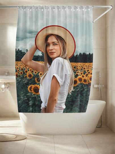 Custom Image Printed Shower Curtain, Personalized Photo Shower Curtain, Custom Portrait Bathroom Curtain, Personalized Design With Photo And Text, Soft Waterproof Bathroom Decor, Perfect Wedding, Couples, Family, Holiday, Birthday Gift For Parents Summer Bathroom Accessories Back To School,Sunny Journey