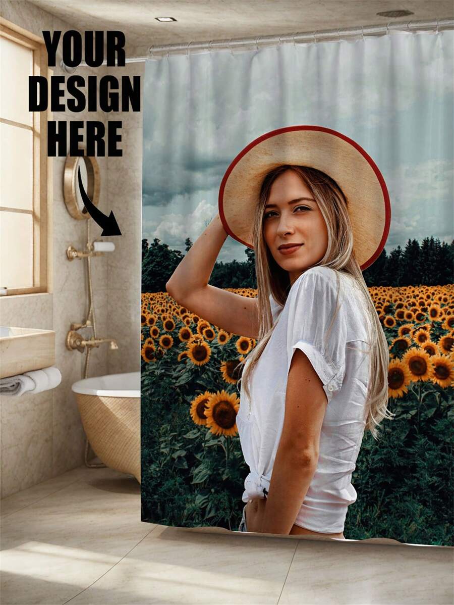 Custom Image Printed Shower Curtain, Personalized Photo Shower Curtain, Custom Portrait Bathroom Curtain, Personalized Design With Photo And Text, Soft Waterproof Bathroom Decor, Perfect Wedding, Couples, Family, Holiday, Birthday Gift For Parents Summer Bathroom Accessories Back To School,Sunny Journey - Customization 2 - View 1