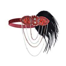 1 pieza Diadema vintage de los años 20 para mujer estilo flapper, diadema elegante con plumas y adorno de cadena de cristal, accesorio para el cabello para fiestas, bodas, Navidad