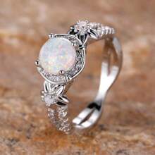 1 件优雅复古人造珍珠花环戒指，奢华婚礼订婚手指首饰，适合婚礼派对、伴娘礼物 - 銀色 - 查看 9