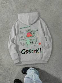 Sweatshirts amples pour adolescents garçons, manches longues, imprimé de dinosaure de dessin animé et lettres Y2K, sweatshirts graphiques décontractés, pull oversize, nouveaux styles pour l'automne et l'hiver - Gris - Voir 1