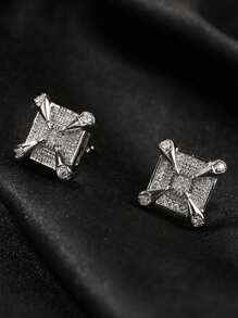2pcs Vintage Hip Hop Cuboidal Dragon Claw Square Zirconia Stud Earrings, Suitable For Daily Wear For Men - Earrings - View 10